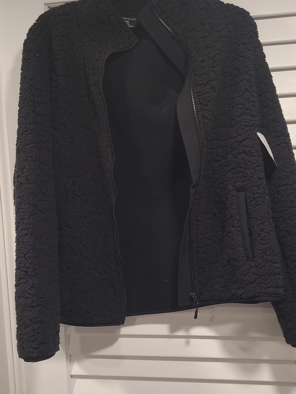 32 Degrees Black Sherpa Zip Jacket for Women